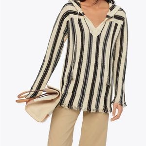 Tory Burch Women's Sweater Medium Striped Baja Fringe Pullover Hoodie Tunic